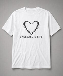 Baseball Is Life Stitched Heart Unisex T-Shirt - White